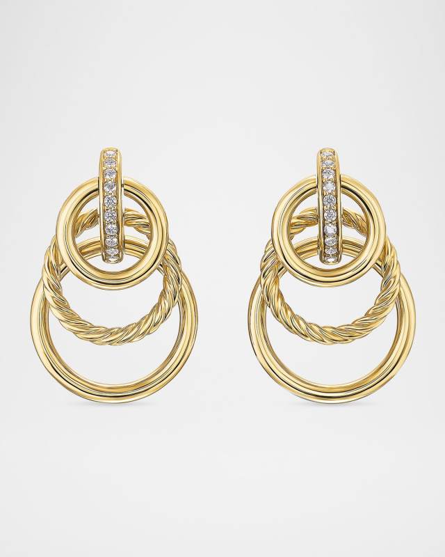 DY Mercer Triple Ring Earrings with Diamonds in 18K Gold, 35mm
